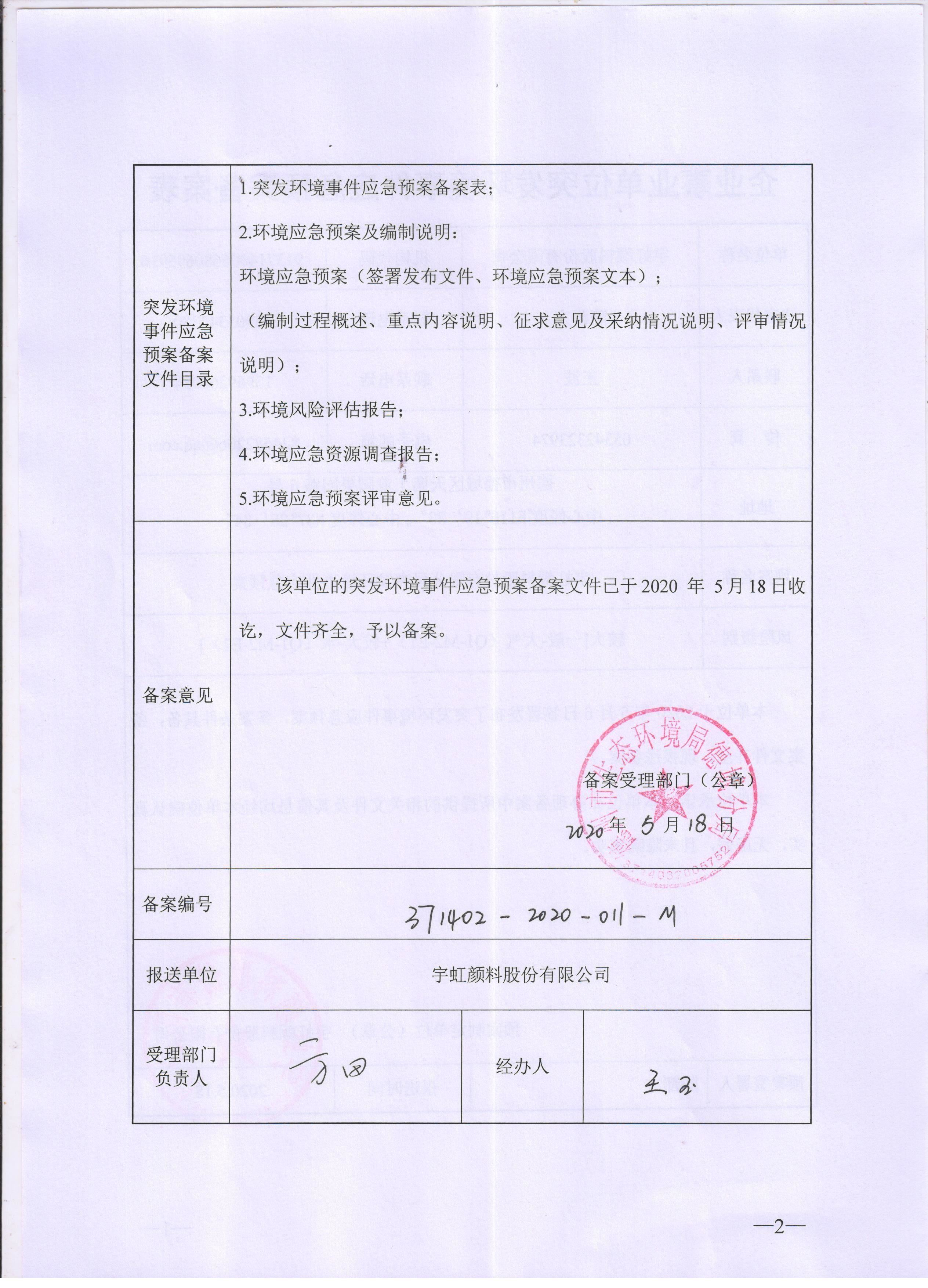 精东影业传媒APPV16颜料股份有限公司突发环境事件应急预案备案